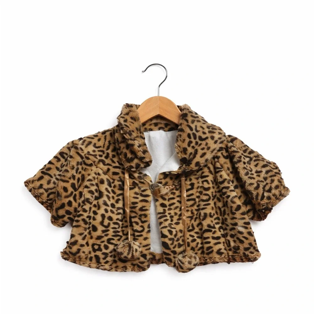 Boutique Leopard Print FauxFur Jacket 3T Girls Cropped Coat Animal Print Toddler